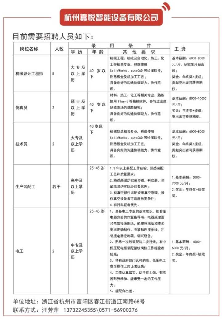 “奉化招聘信息速递”